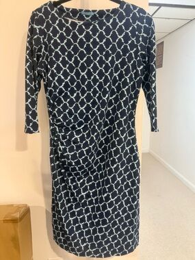 J. McLaughlin Navy and White Geometric Midi Dress